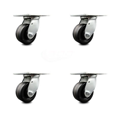 Service Caster 4 Inch Phenolic Wheel with Large Top Plate Swivel Caster, 4PK SCC-30CS420-PHR-TP3-4